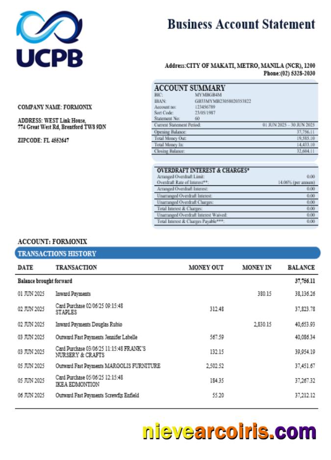 UCPB bank company statement